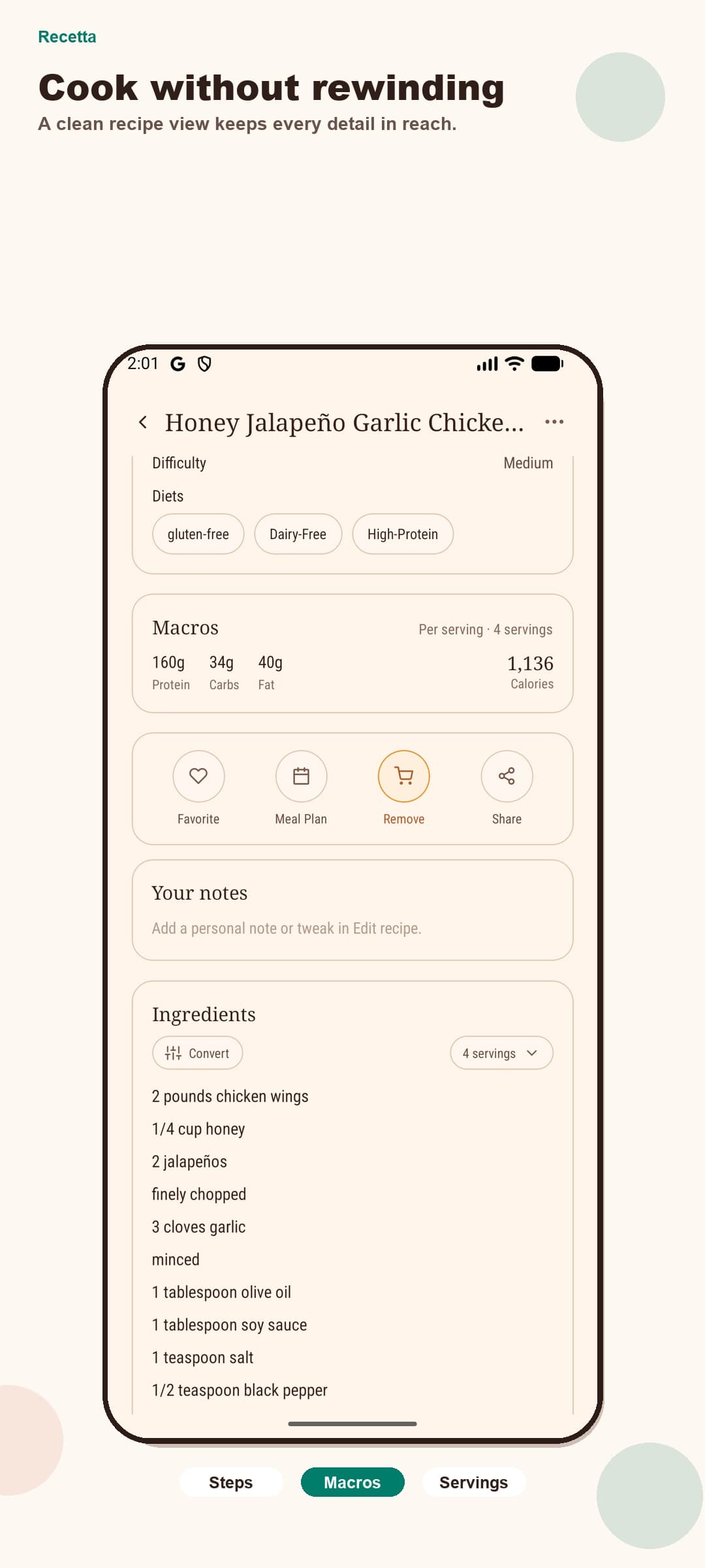 Recetta app screen