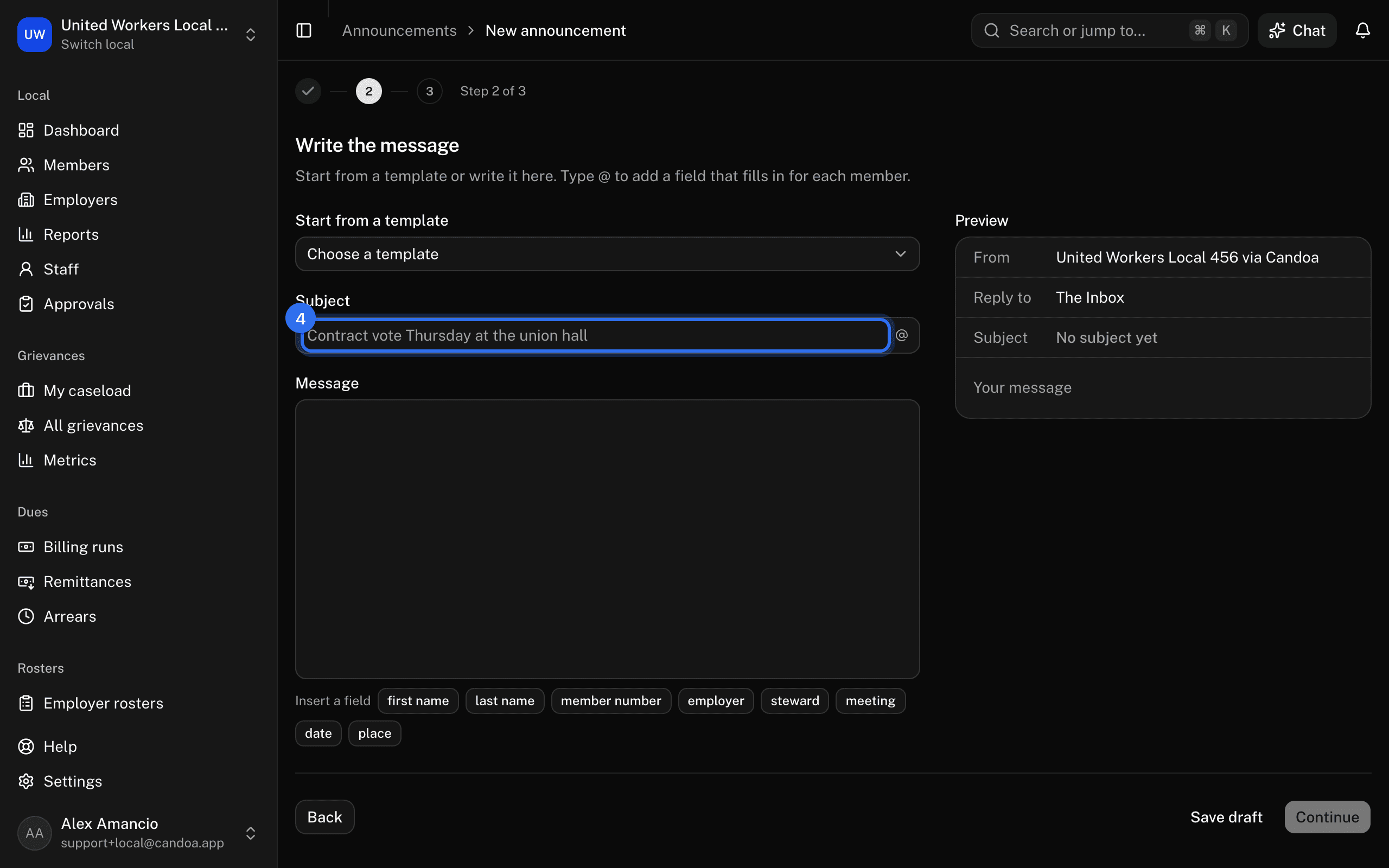 Write the message: the Subject (4), the message box, and the preview beside them