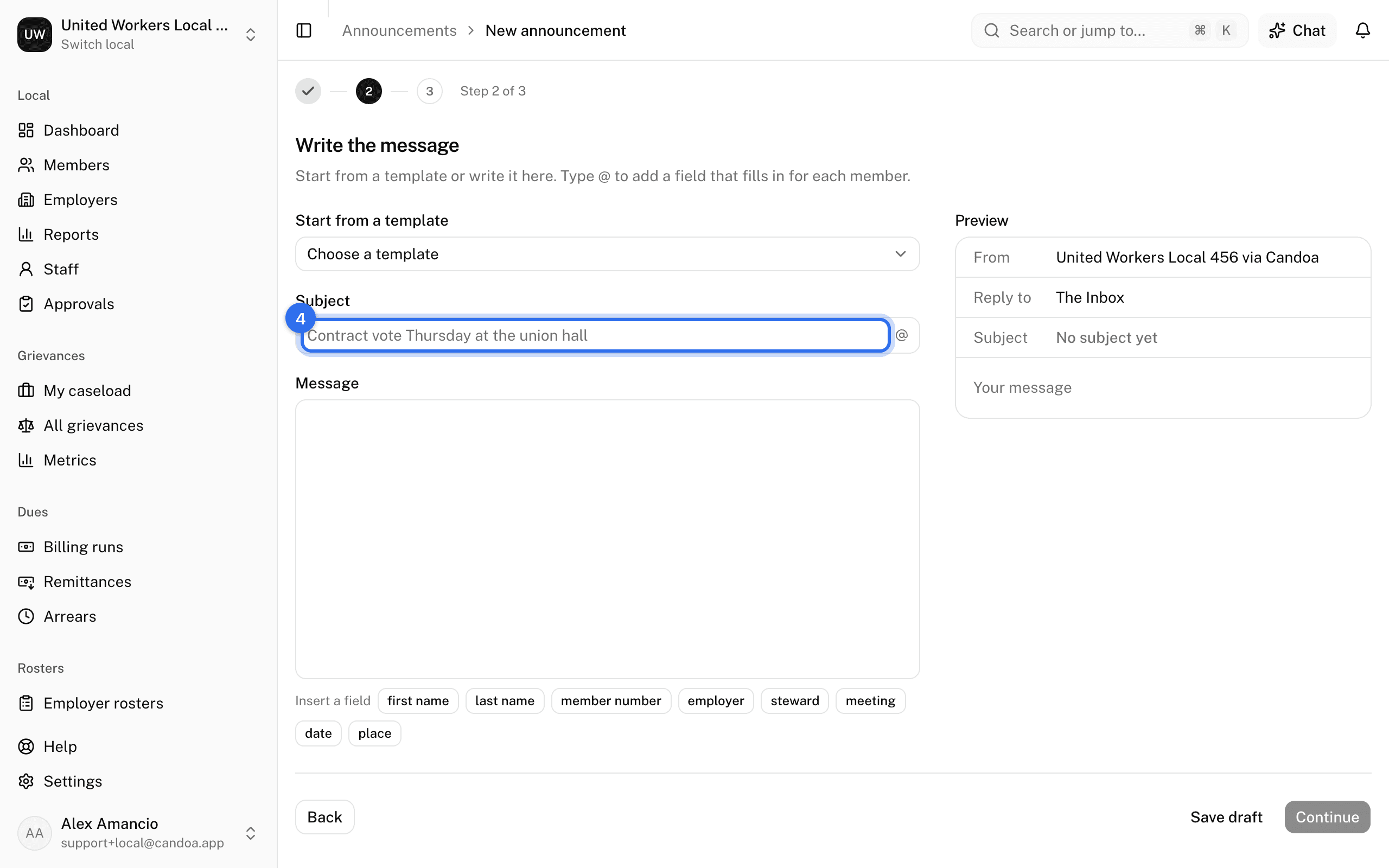 Write the message: the Subject (4), the message box, and the preview beside them