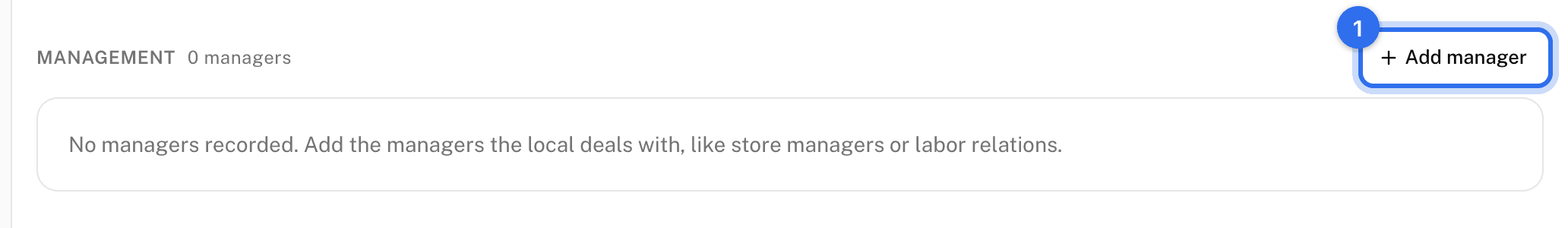 The Management section on the Contacts tab with Add manager (1)