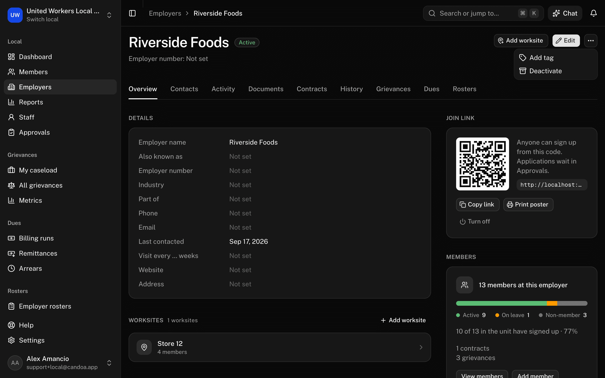 The ⋯ menu at the top right of an employer's record
