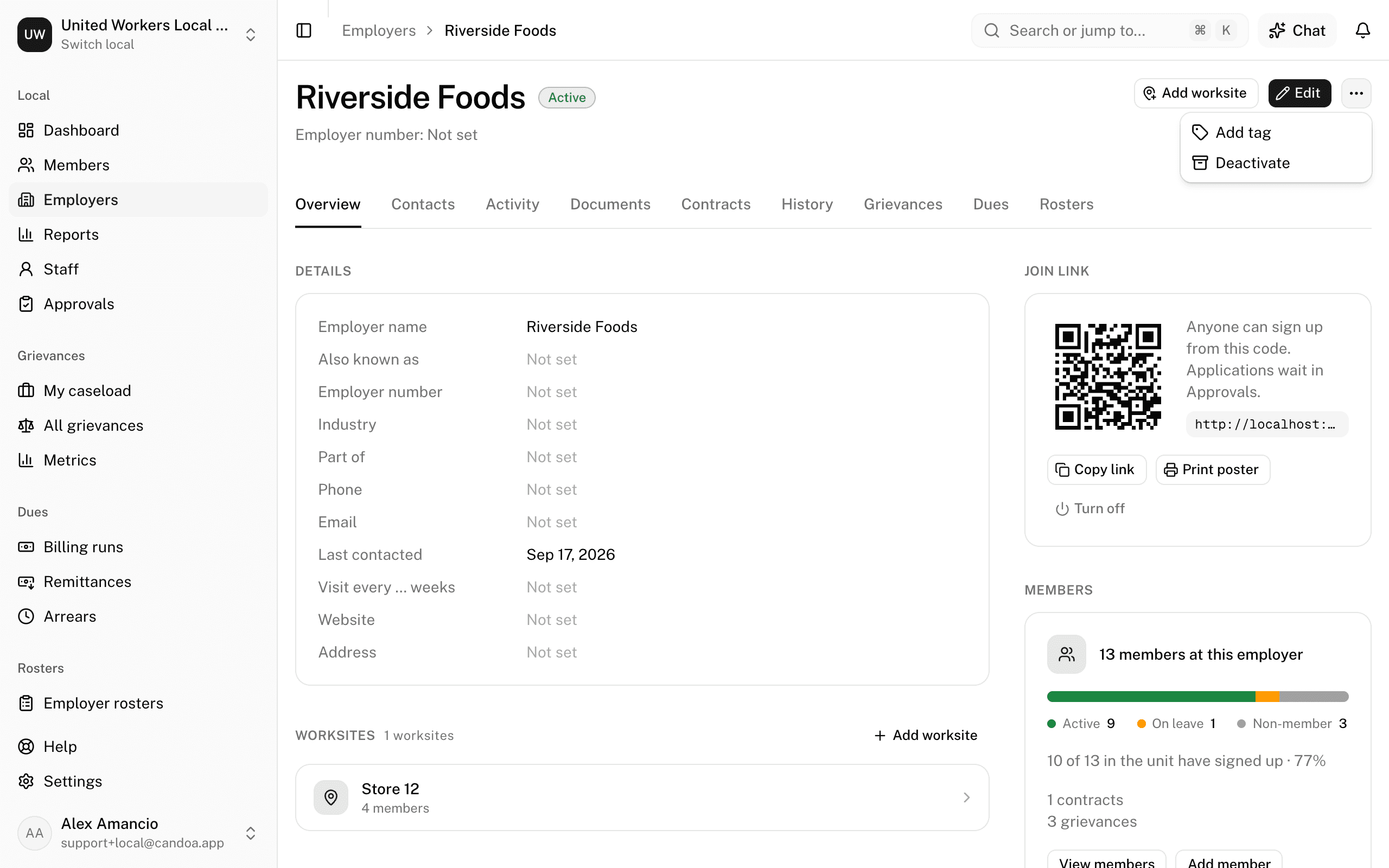 The ⋯ menu at the top right of an employer's record