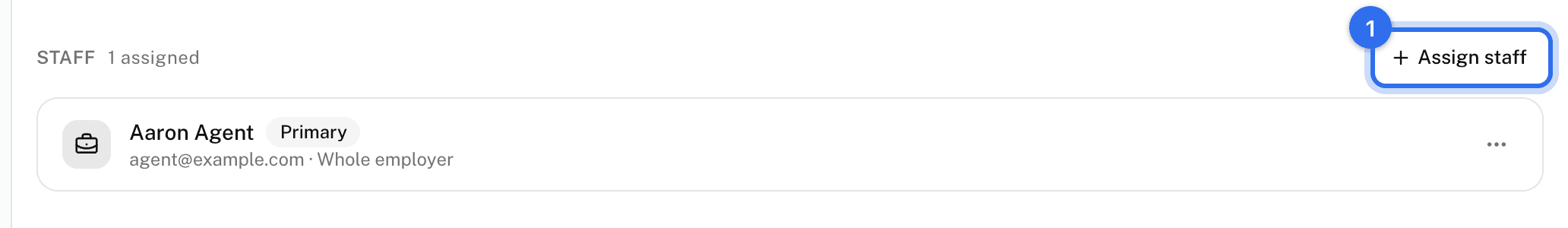 The Staff section on the Contacts tab with Assign staff (1)
