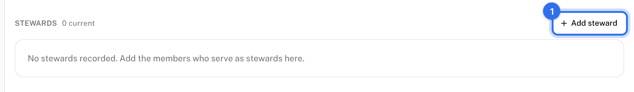 The Stewards section on the Contacts tab with Add steward (1)