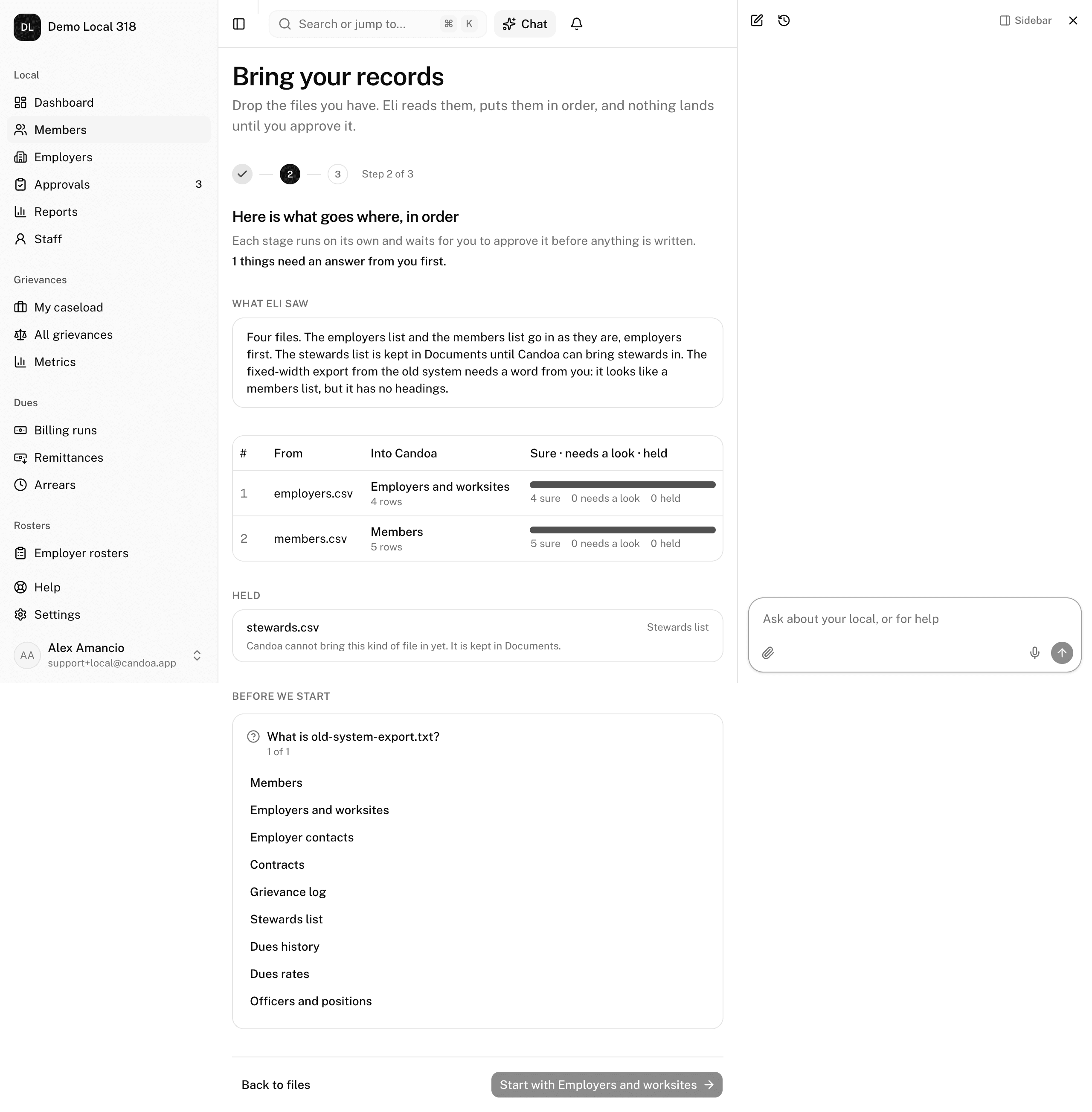 The plan: each stage with its files, where they go, and how much is settled