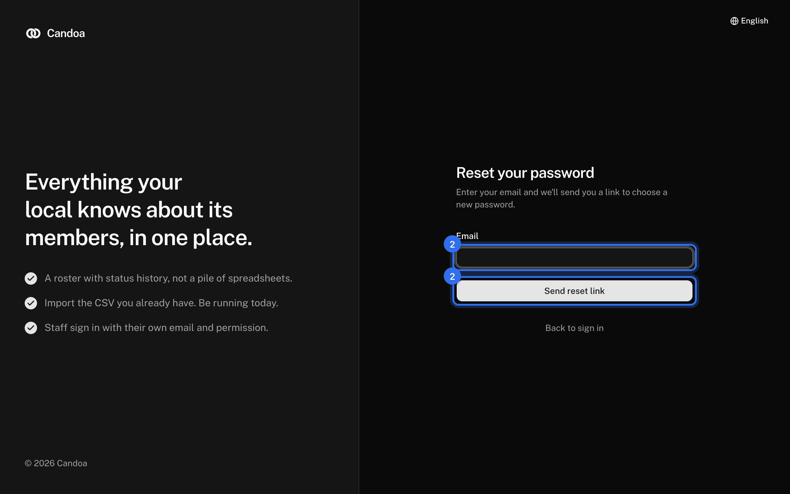 The Reset your password screen: Email and Send reset link (2)