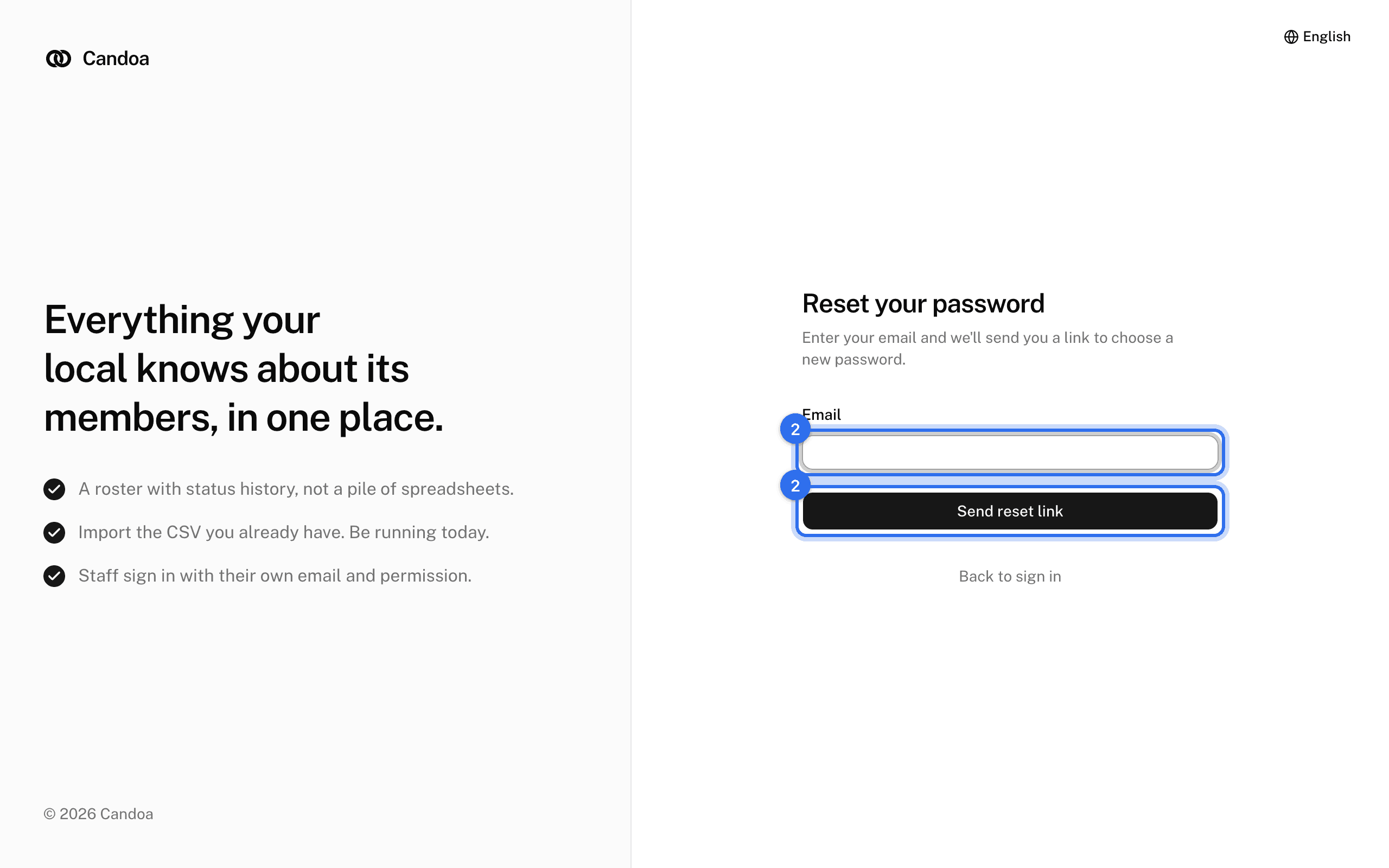 The Reset your password screen: Email and Send reset link (2)