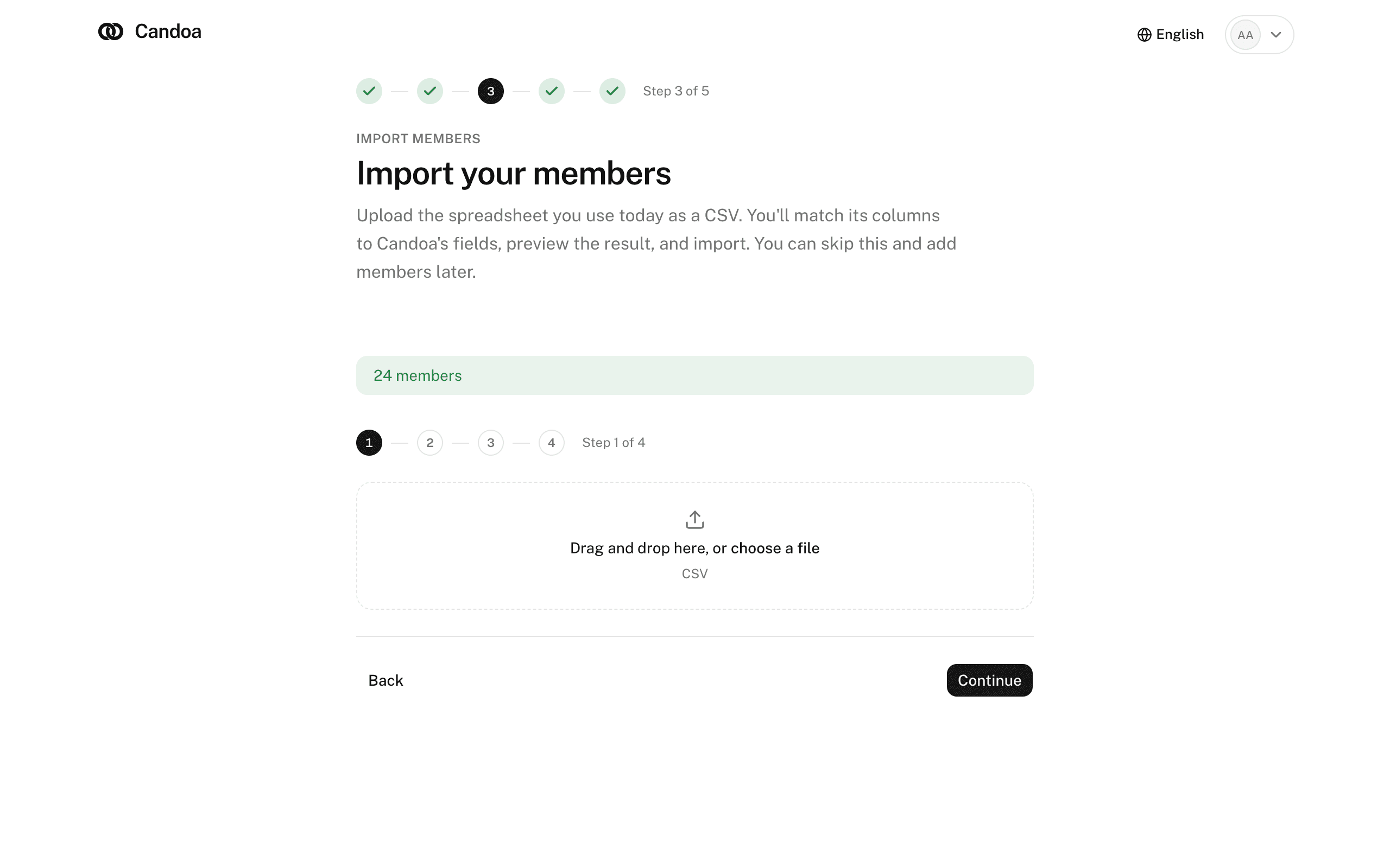 The members step of setup, where the CSV is chosen