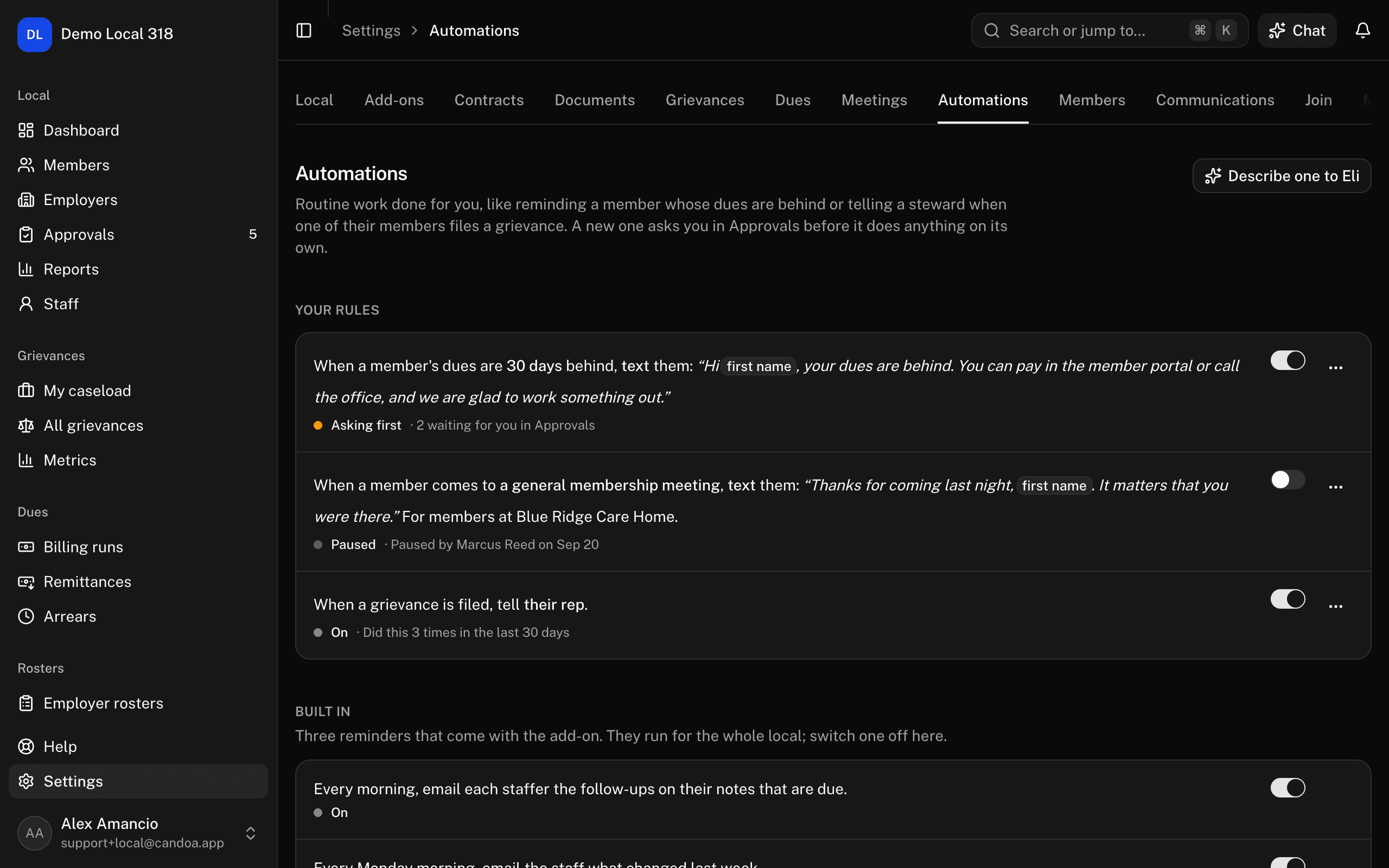 Settings › Automations