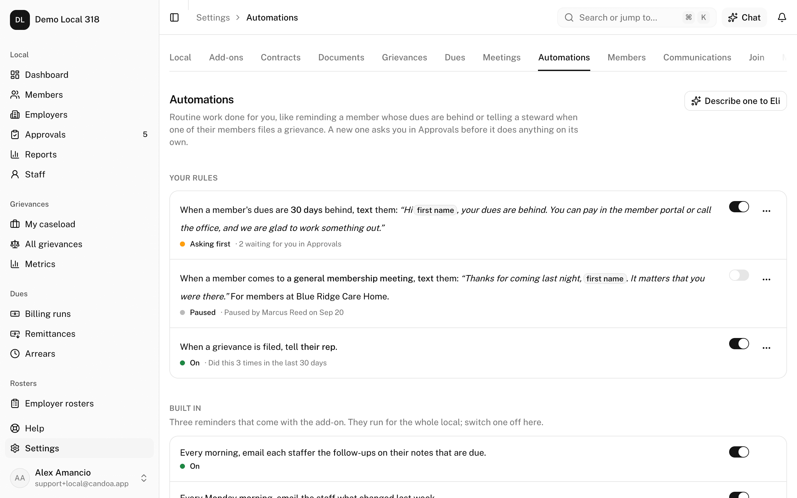 Settings › Automations