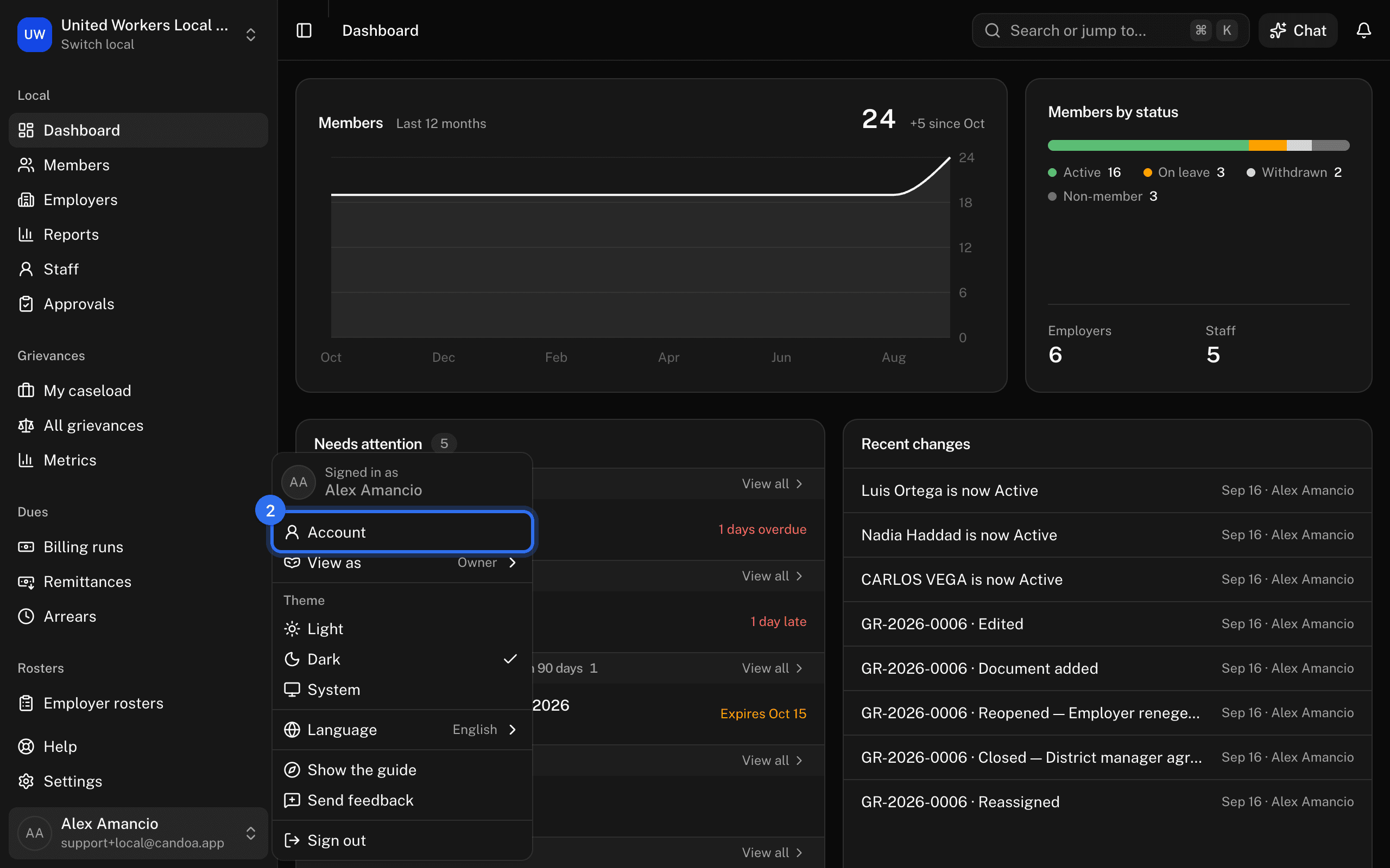 Account (2) in the menu under your name at the bottom of the sidebar